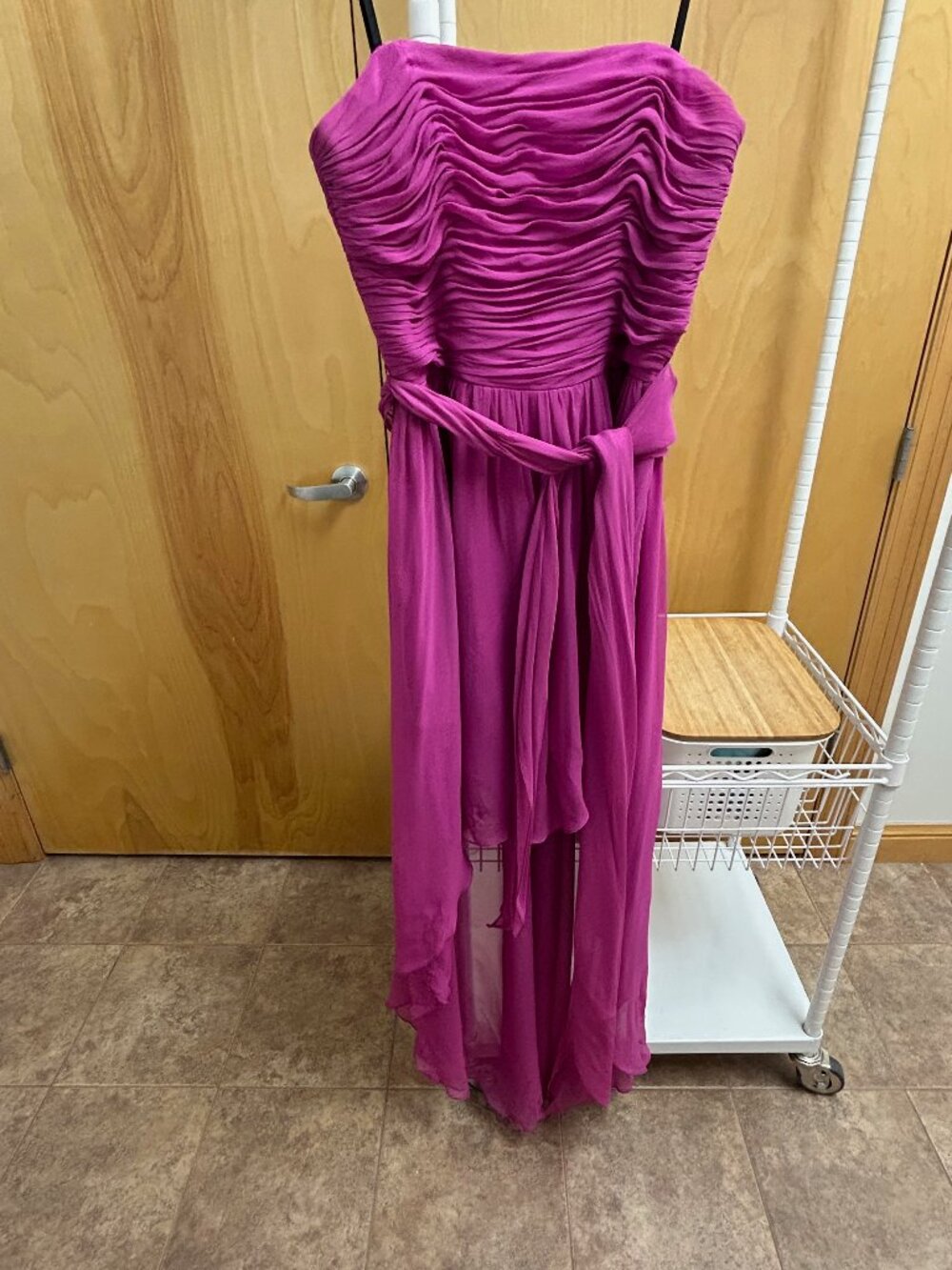 Pink chiffon formal high-low strapless dress size 8